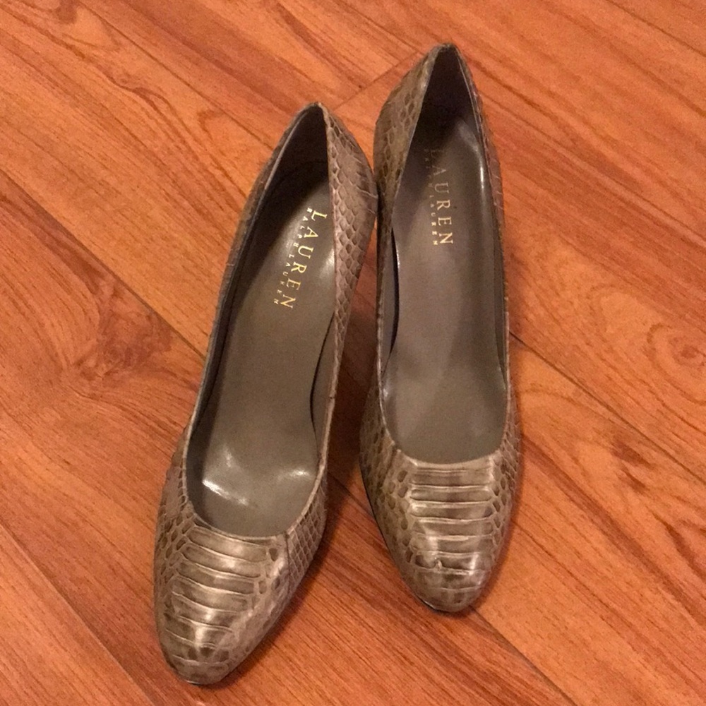 Ralph Lauren Gray Snakeskin Pumps
